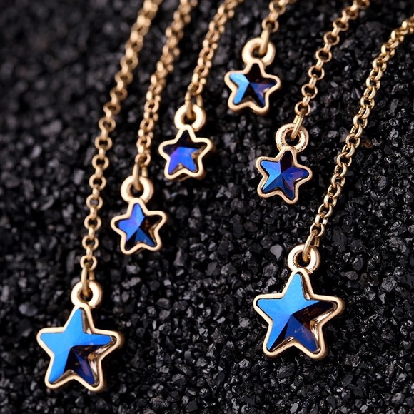 Blue stars drop gold earrings - Picture 4 of 8